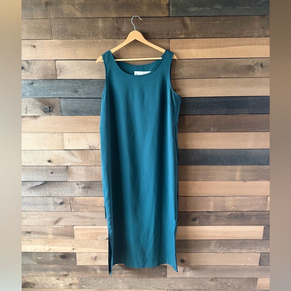 Vintage Kathie Lee Collection Teal Checkered Sleeveless Midi Dress Minimal 90s - Picture 2 of 9